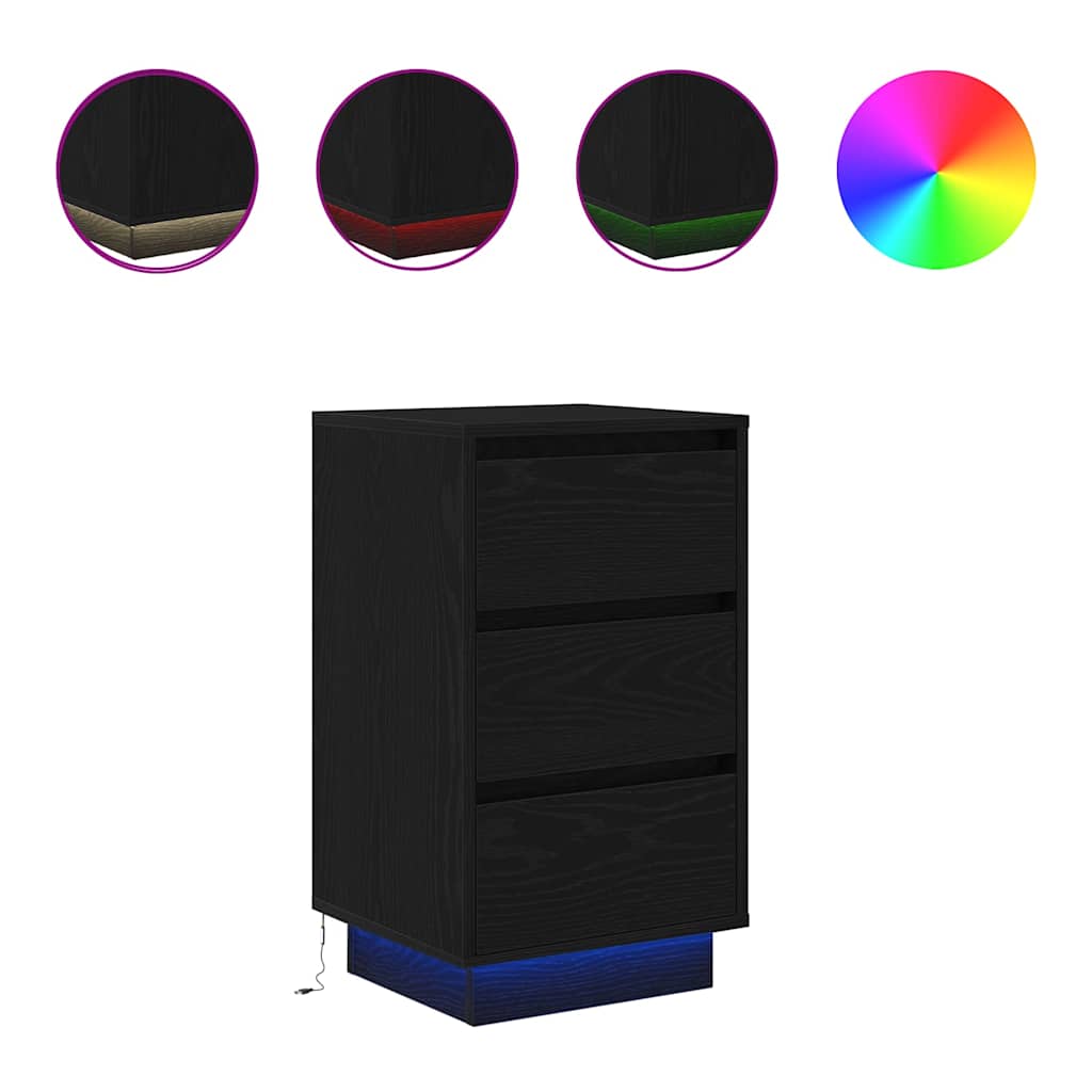 Table de chevet avec lumières LED noir 38x34x65 cm - XIOS