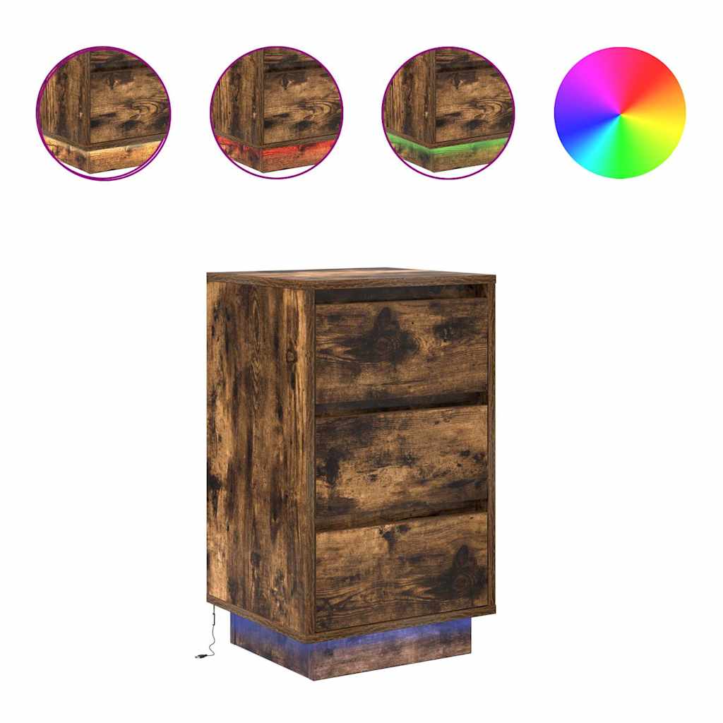 Table de chevet avec lumières LED chêne fumé 38x34x65 cm - XIOS