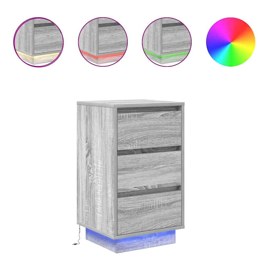 Table de chevet avec lumières LED sonoma gris 38x34x65 cm - XIOS