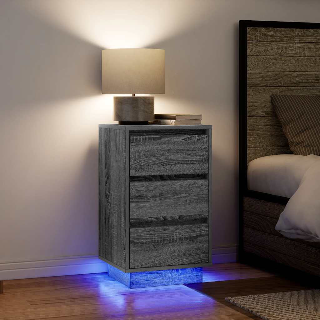 Table de chevet avec lumières LED sonoma gris 38x34x65 cm - XIOS