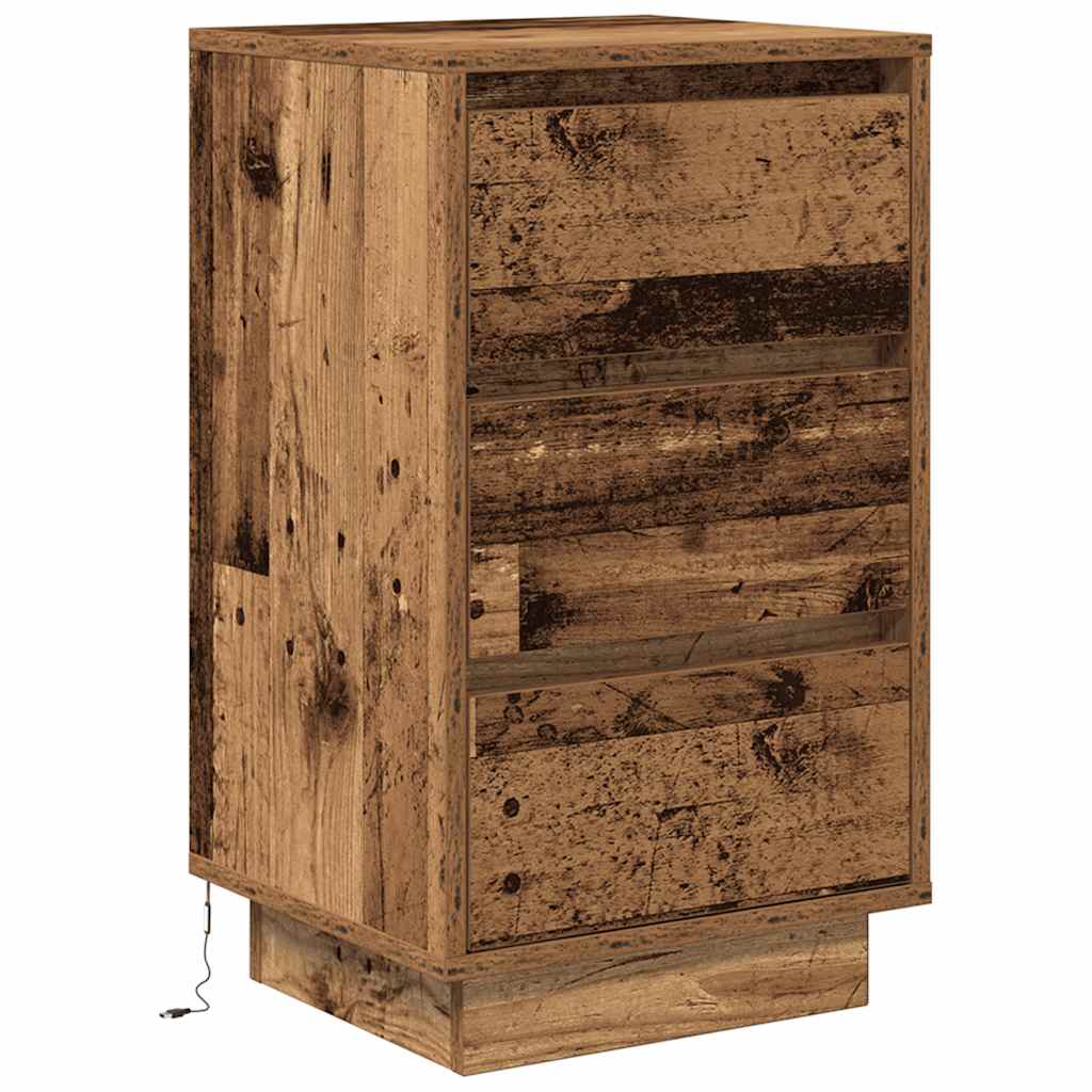 Table de chevet avec lumières LED vieux bois 38x34x65 cm