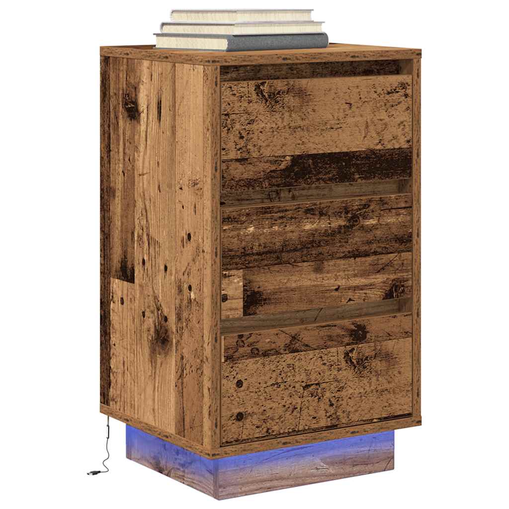 Table de chevet avec lumières LED vieux bois 38x34x65 cm