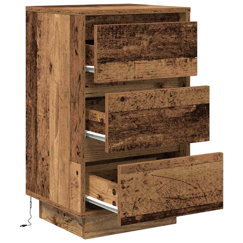 Table de chevet avec lumières LED vieux bois 38x34x65 cm