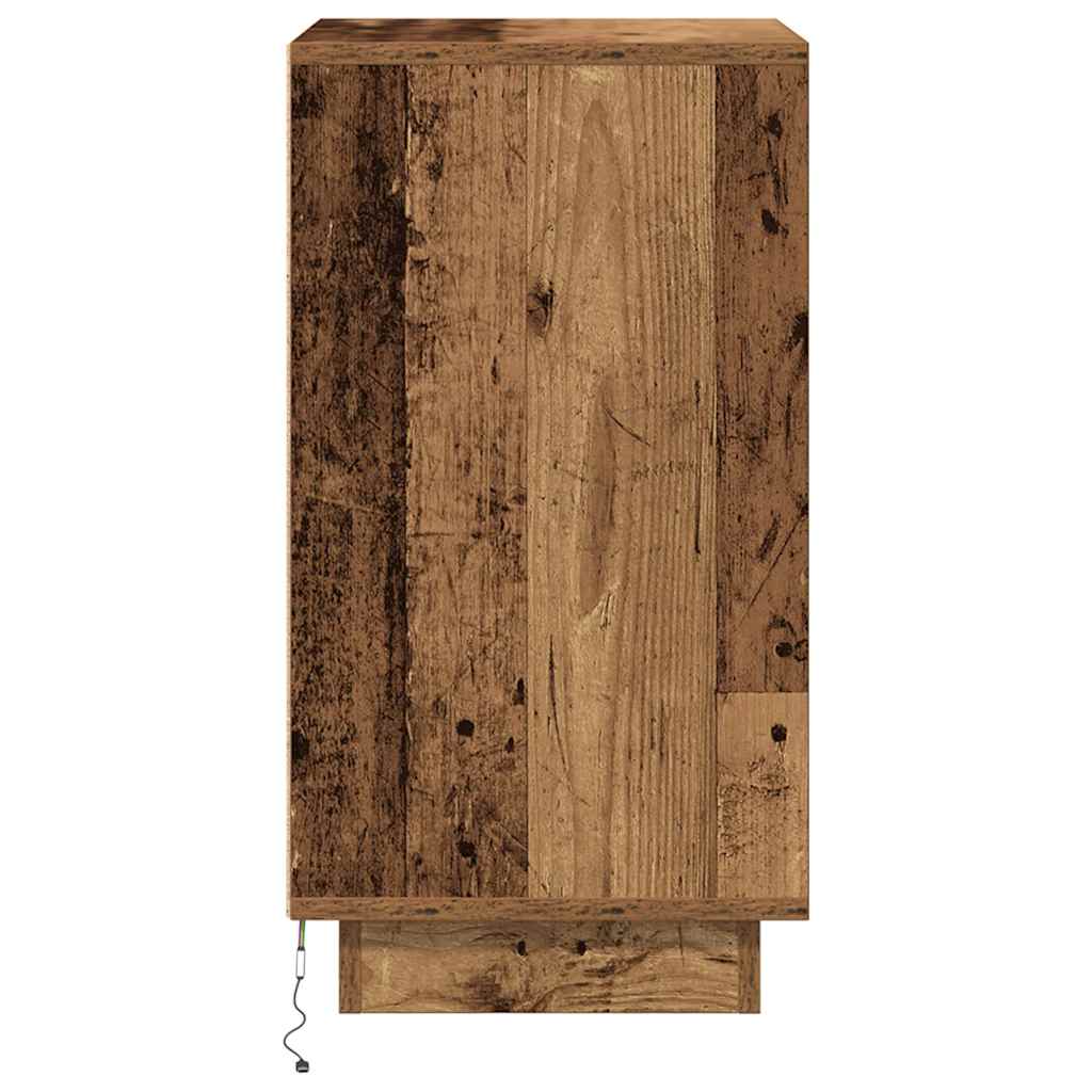 Table de chevet avec lumières LED vieux bois 38x34x65 cm