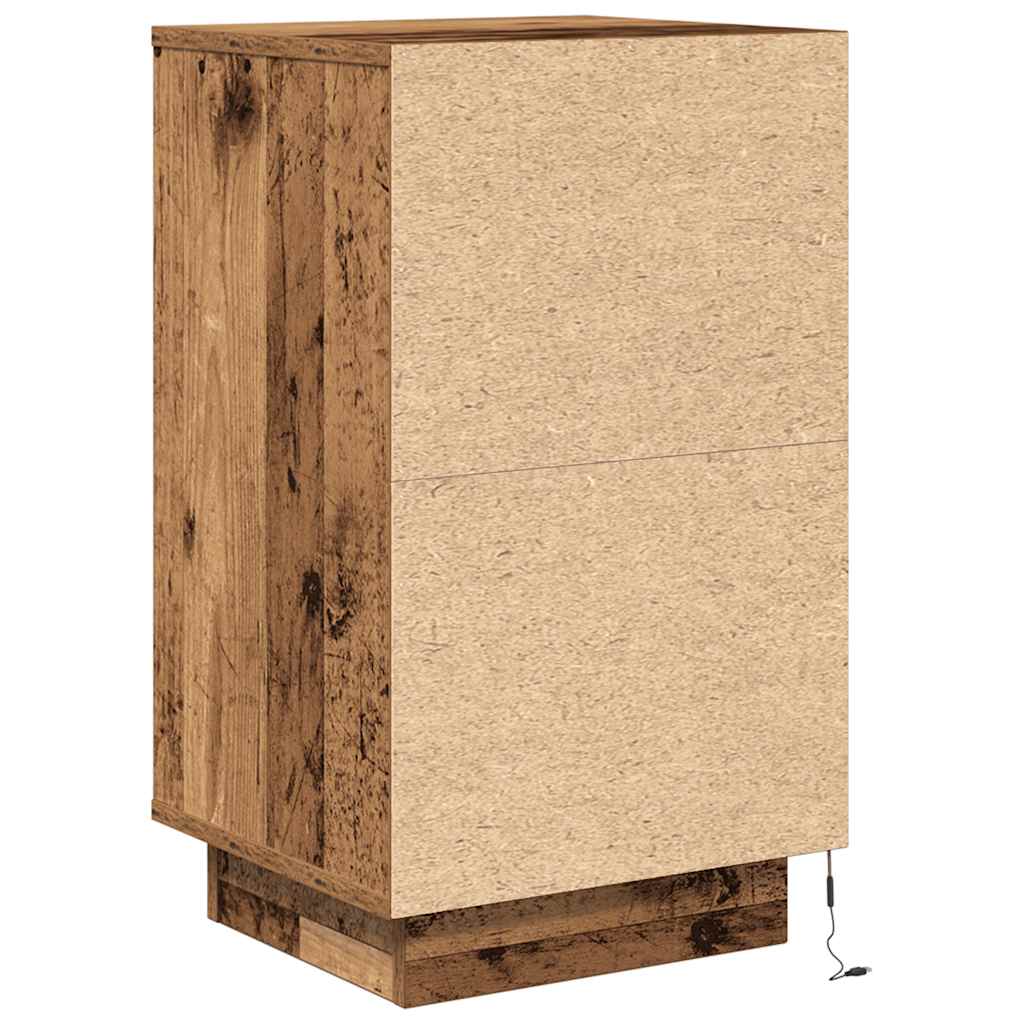 Table de chevet avec lumières LED vieux bois 38x34x65 cm