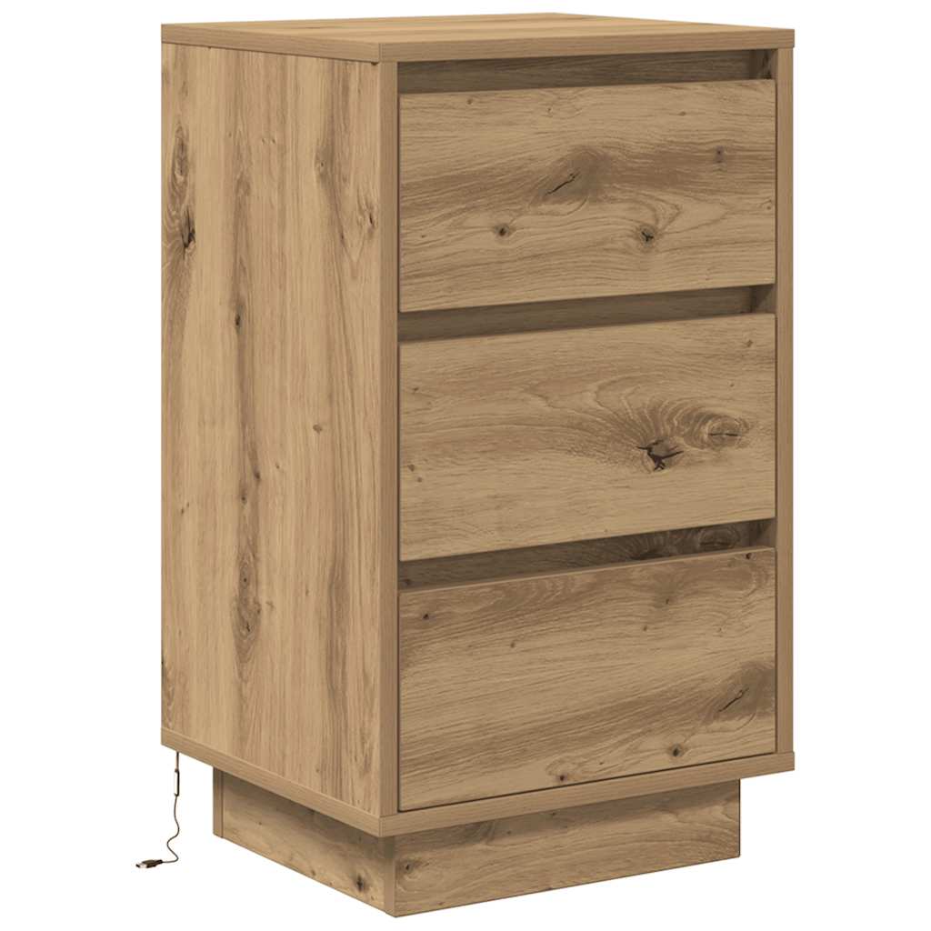 Armoire de chevet et lumières LED chêne artisanal 38x34x65 cm - XIOS
