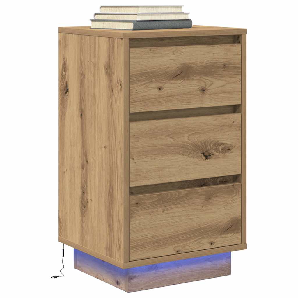 Armoire de chevet et lumières LED chêne artisanal 38x34x65 cm - XIOS