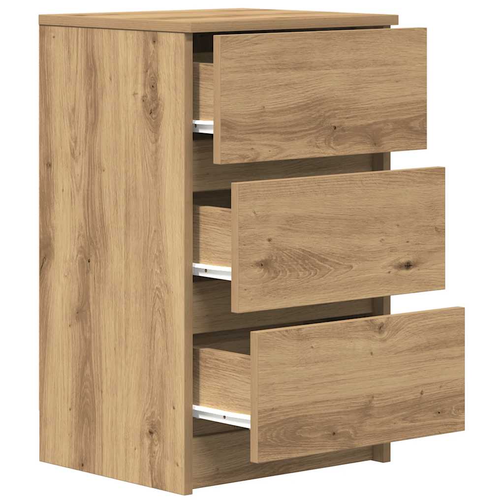 Table de chevet avec 3 tiroirs chêne artisanal 39x35x65 cm - XIOS