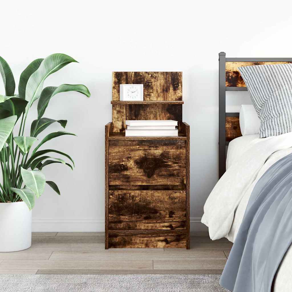 Table de chevet avec 2 tiroirs chêne fumé 38x34x80 cm - XIOS