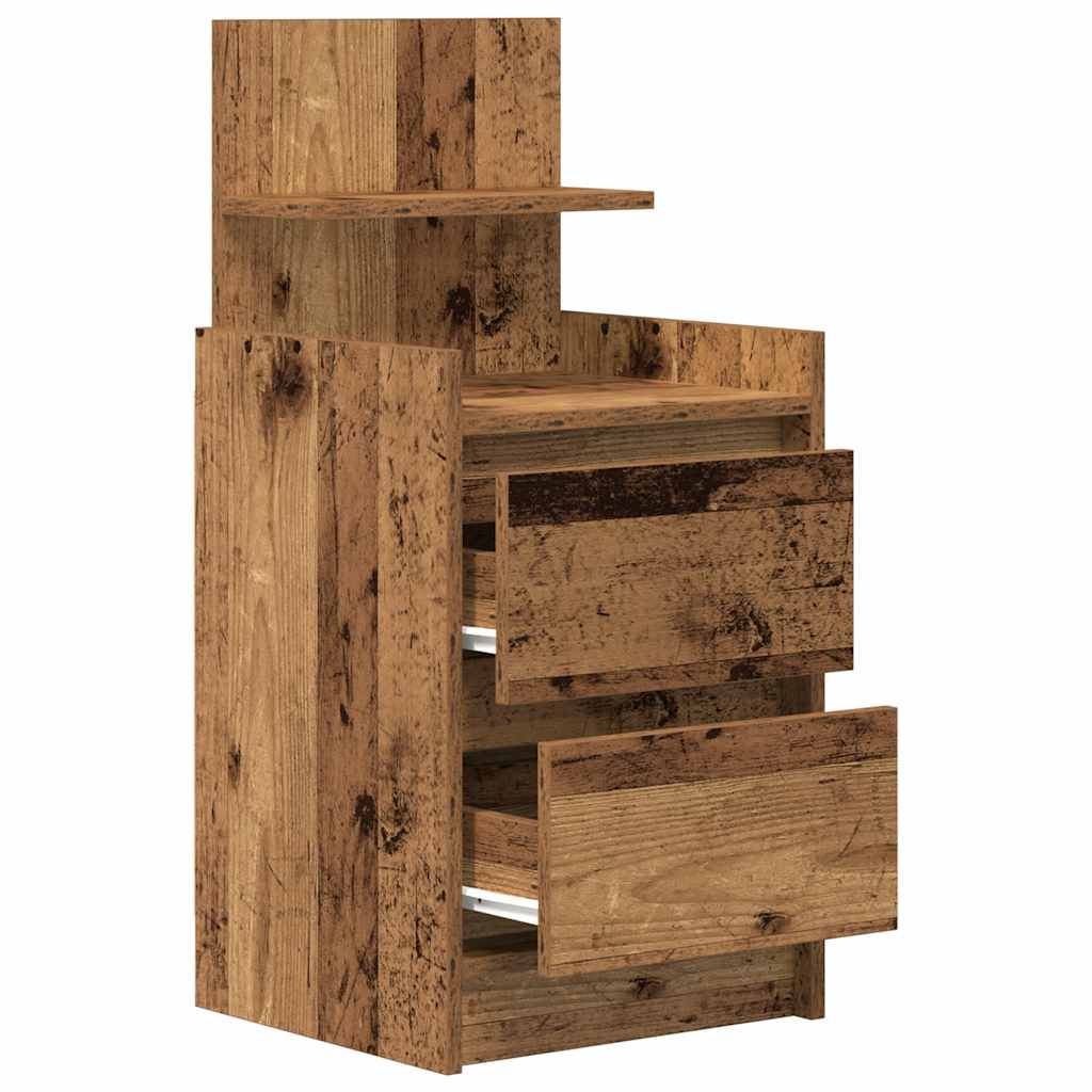 Table de chevet avec 2 tiroirs vieux bois 38x34x80 cm - XIOS