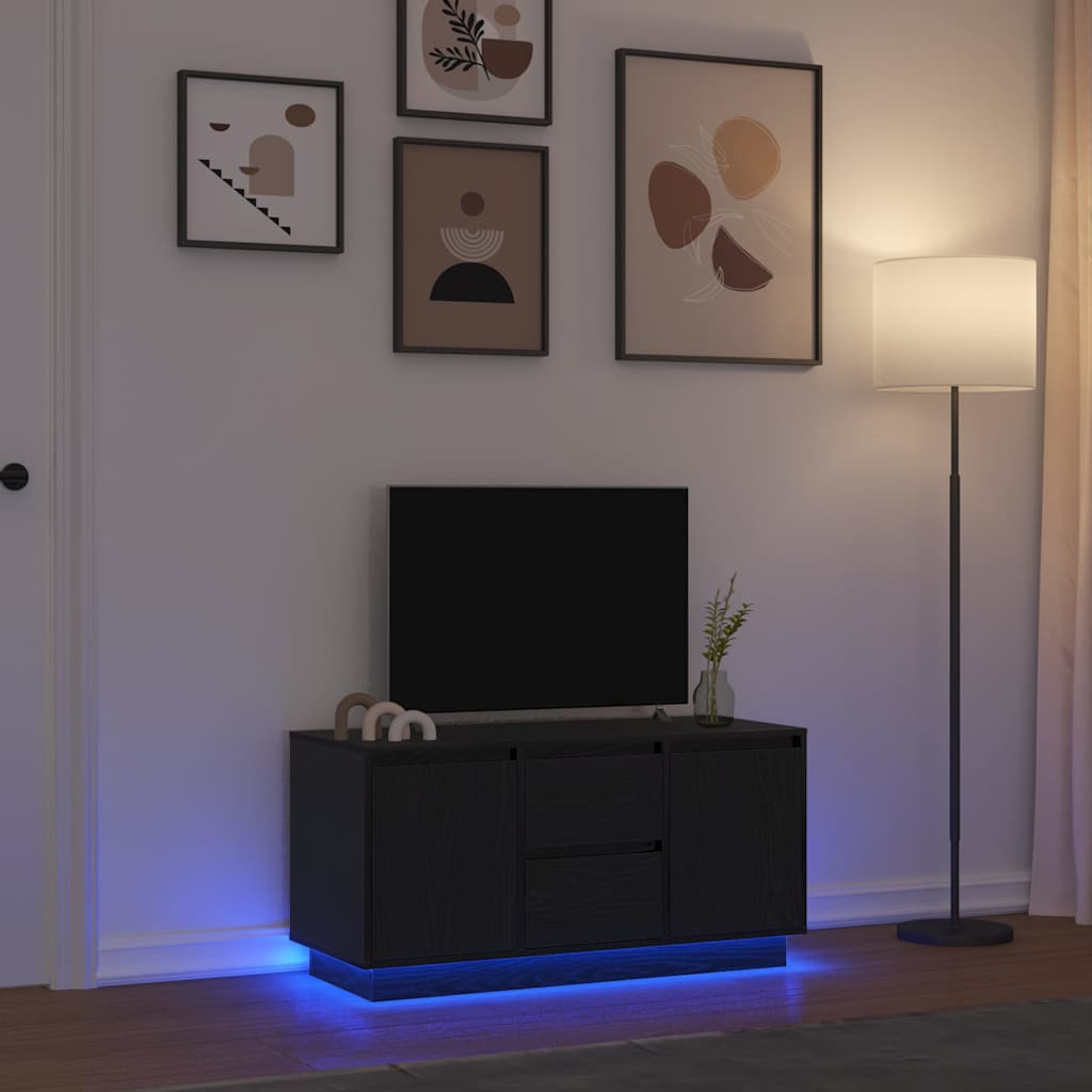 Meuble TV avec lumières LED chêne noir 100x41x50 cm - XIOS