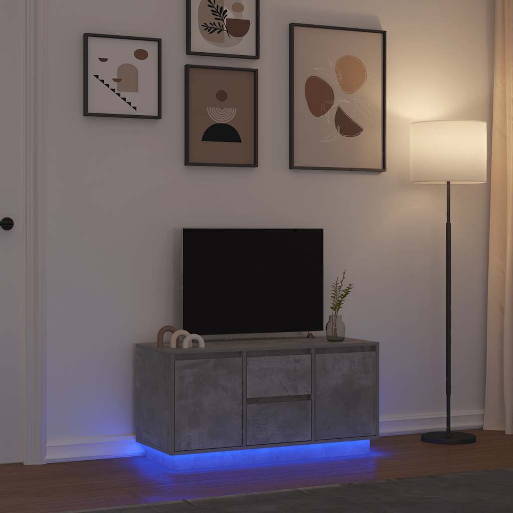Meuble TV avec lumières LED gris béton 100x41x50 cm - XIOS
