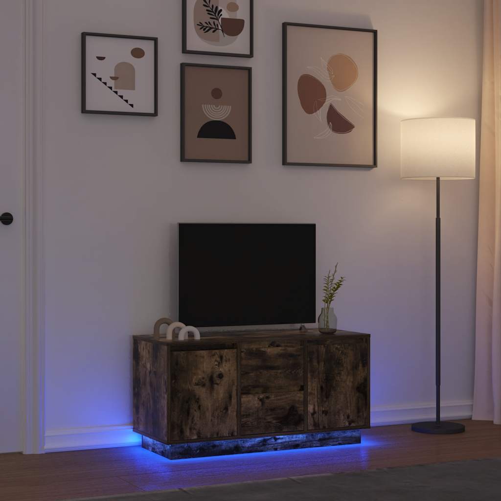 Meuble TV avec lumières LED chêne fumé 100x41x50 cm - XIOS