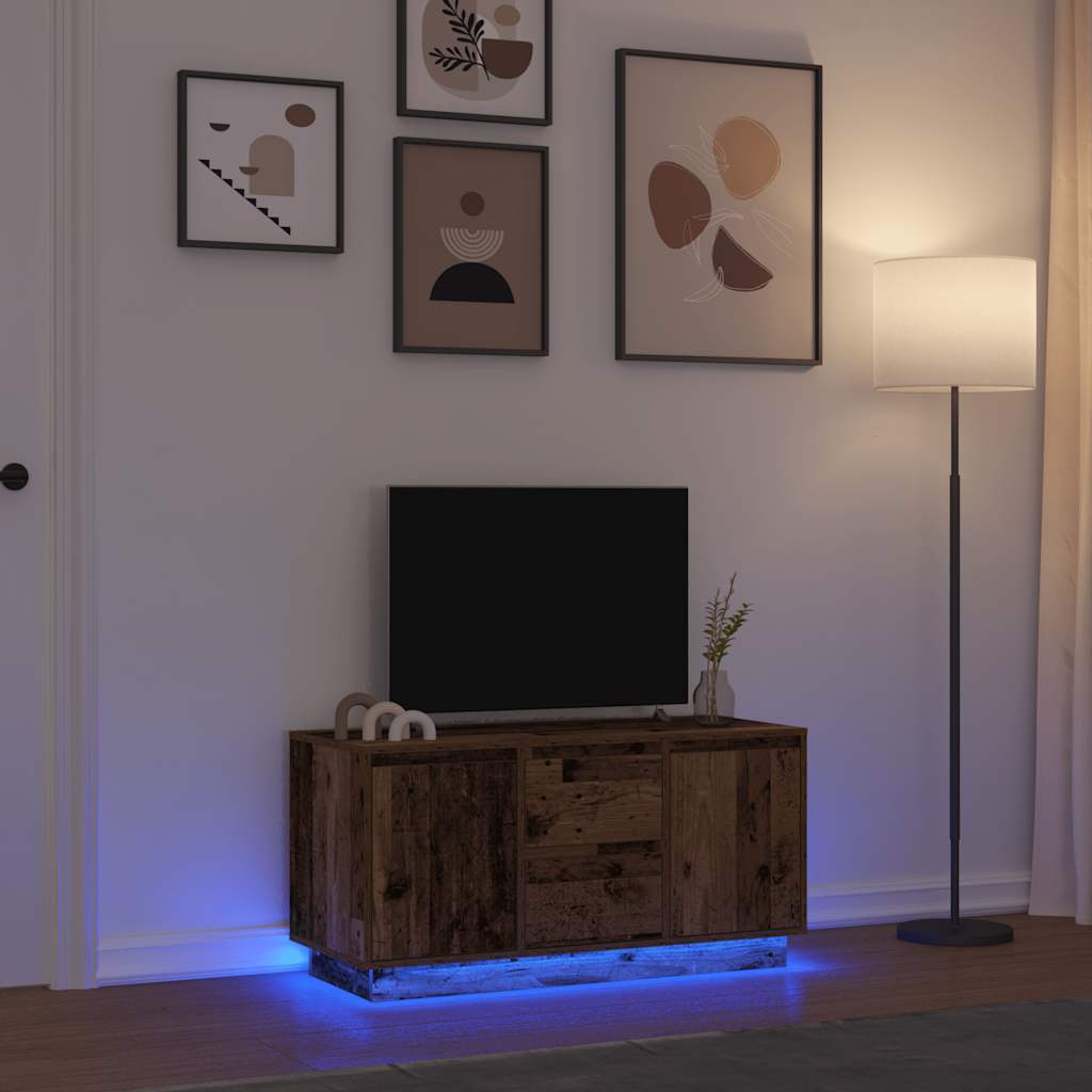 Meuble TV avec éclairage LED vieux bois 100x41x50 cm - XIOS
