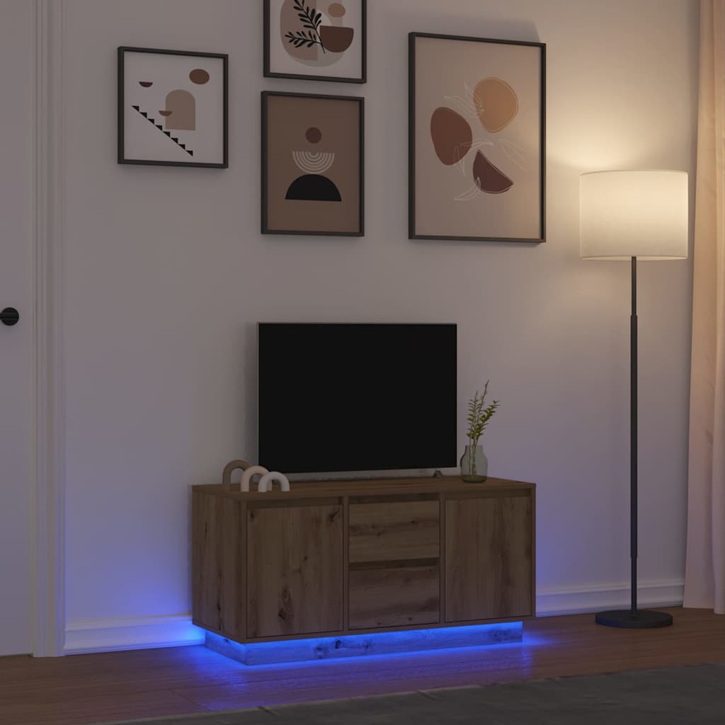 Meuble TV avec éclairages LED chêne artisanal 100x41x50 cm - XIOS