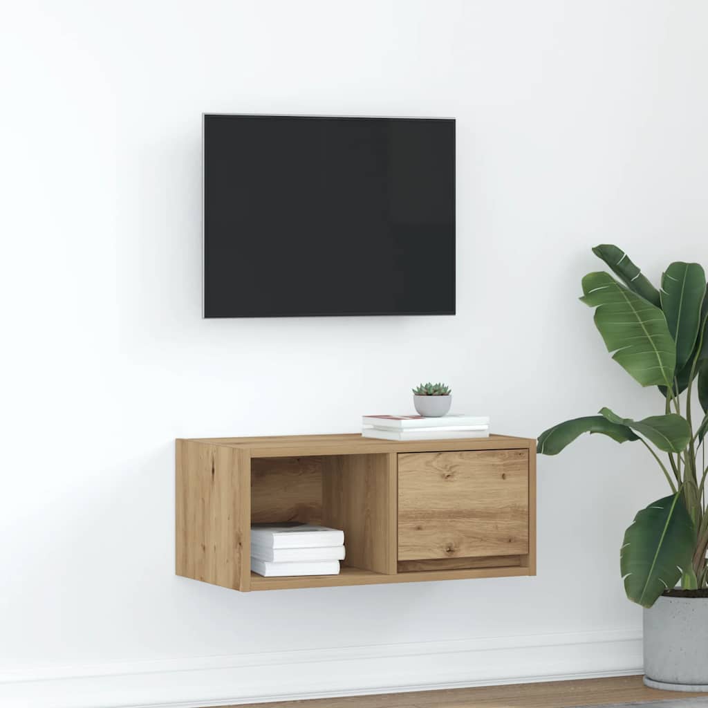 Meuble TV chêne artisanal 60x31x25,5 cm bois d'ingénierie - XIOS