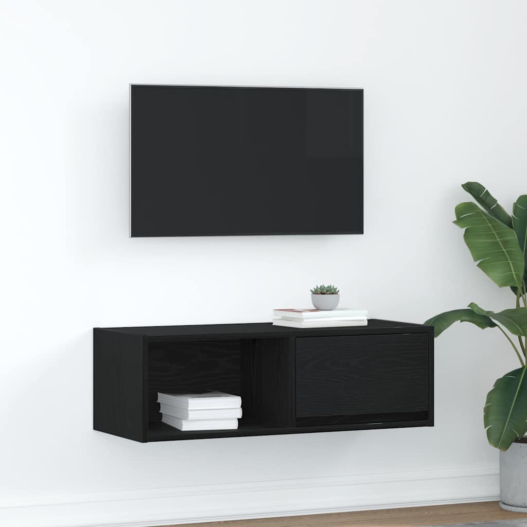 Meuble TV chêne noir 80x31x25,5 cm bois d'ingénierie - XIOS
