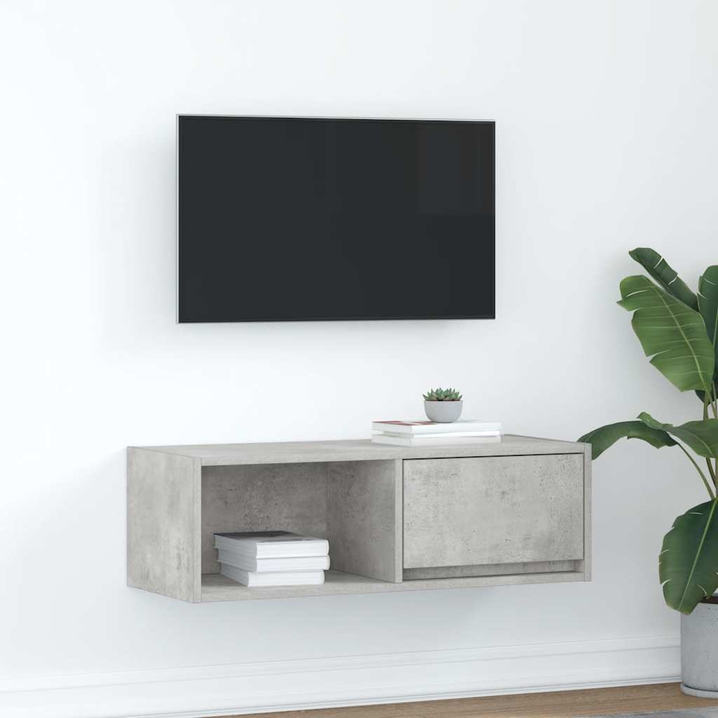 Meuble TV gris béton 80x31x25,5 cm bois d'ingénierie - XIOS