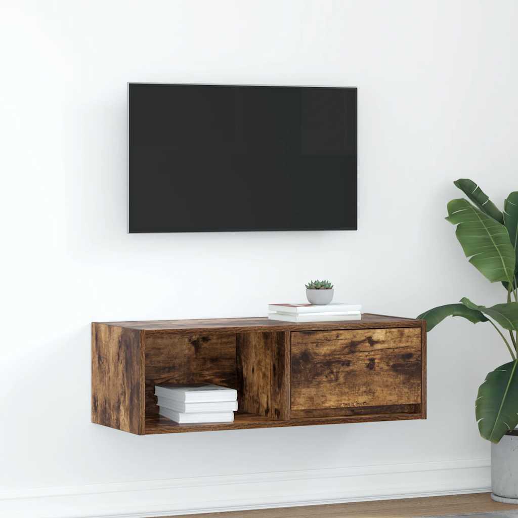 Meuble TV chêne fumé 80x31x25,5 cm bois d'ingénierie - XIOS