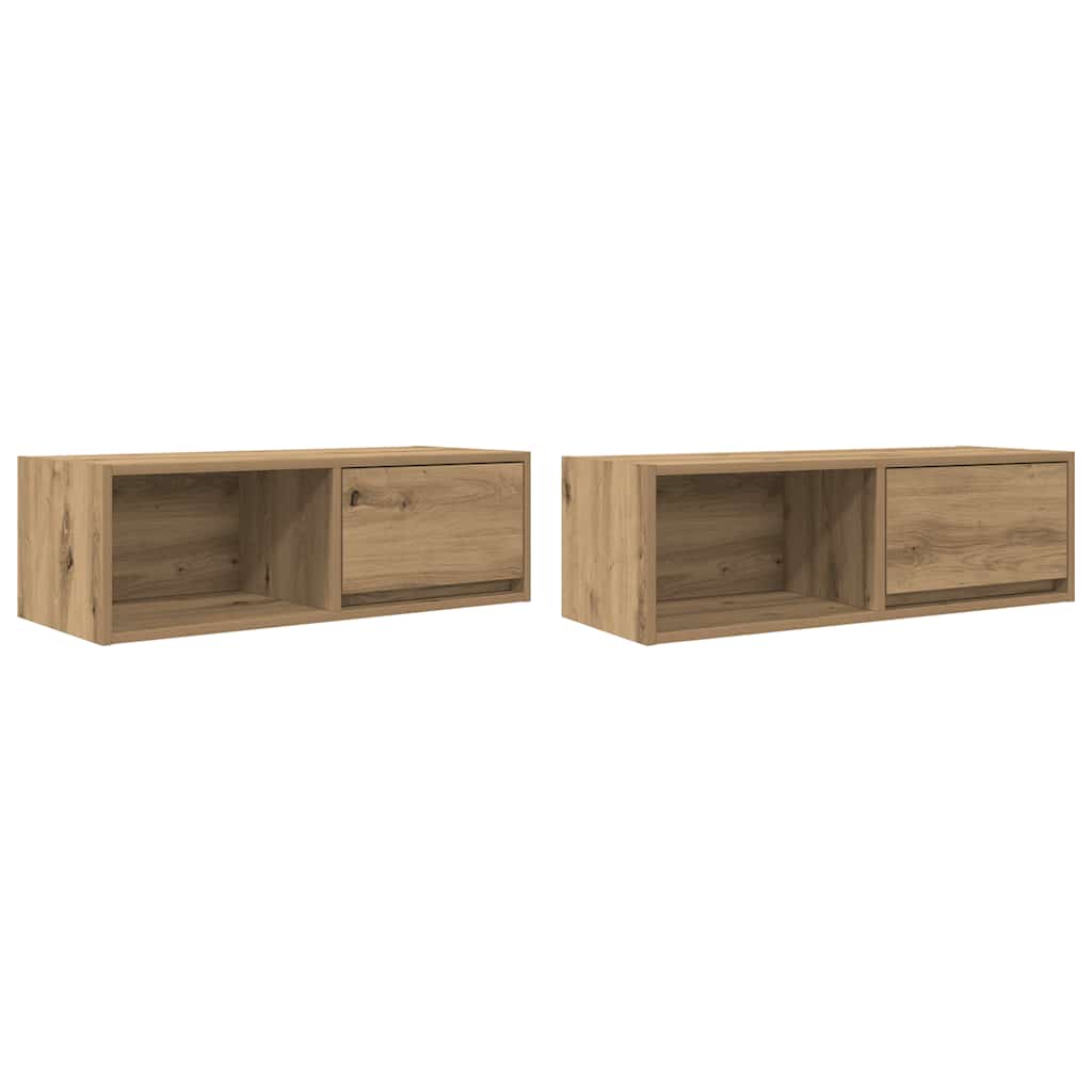 Meuble TV 2 pcs chêne artisanal 80x31x25,5 cm bois d'ingénierie - XIOS