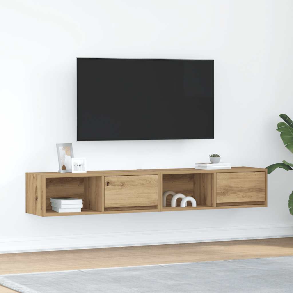 Meuble TV 2 pcs chêne artisanal 80x31x25,5 cm bois d'ingénierie - XIOS