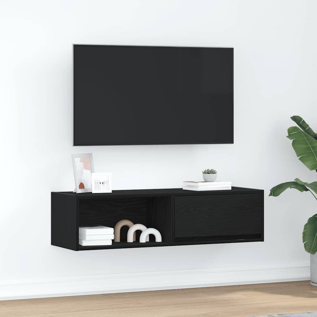 Meuble TV chêne noir 100x31x25,5 cm bois d'ingénierie - XIOS