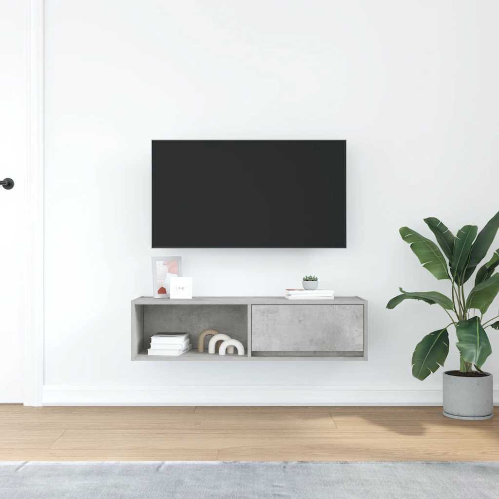 Meuble TV gris béton 100x31x25,5 cm bois d'ingénierie - XIOS