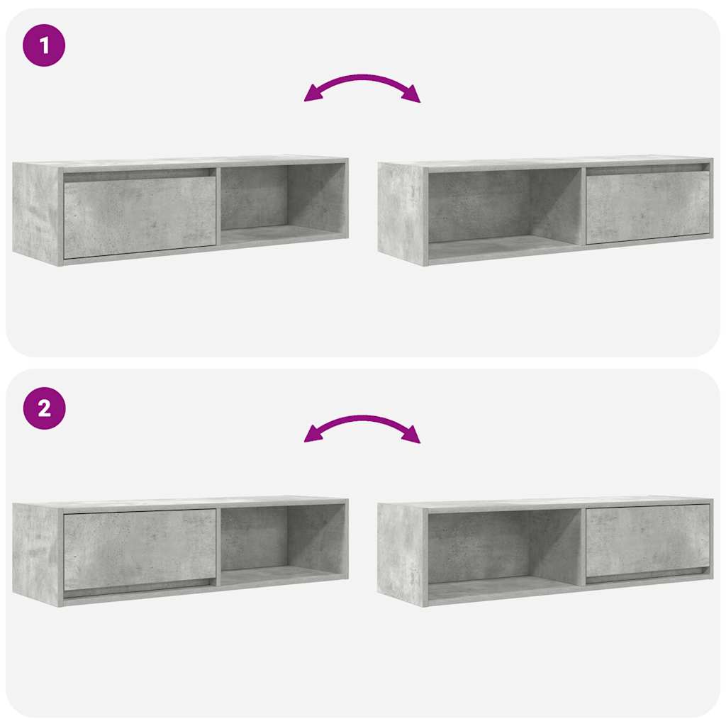 Meuble TV gris béton 100x31x25,5 cm bois d'ingénierie - XIOS