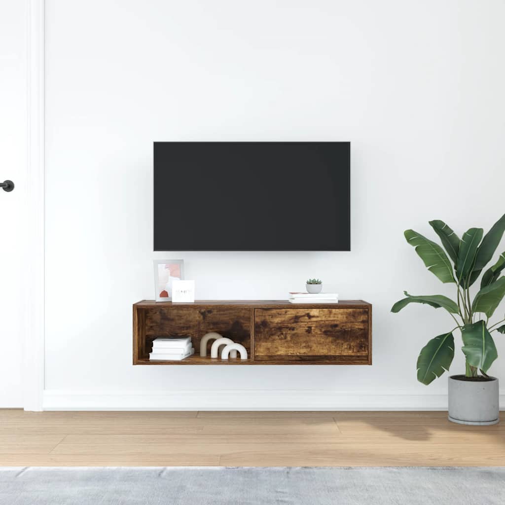 Meuble TV chêne fumé 100x31x25,5 cm bois d'ingénierie - XIOS