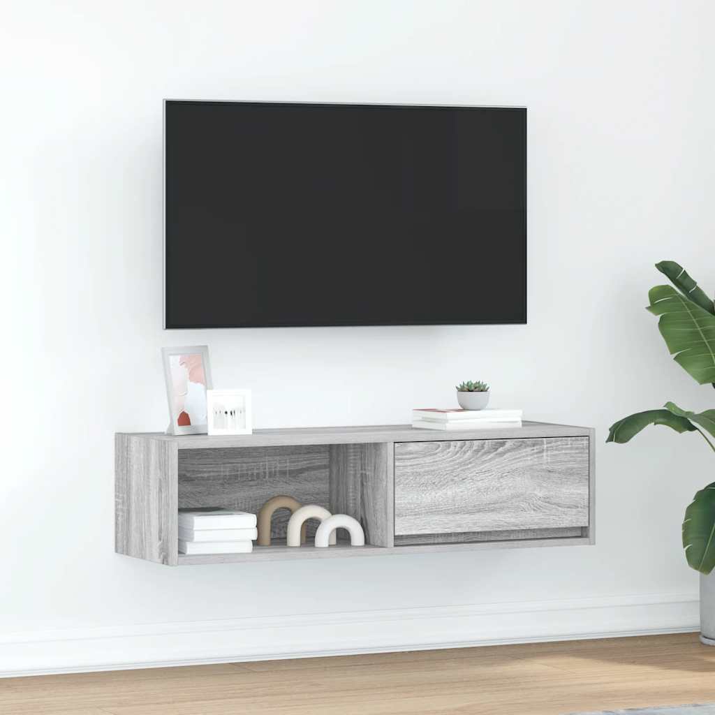 Meuble TV sonoma gris 100x31x25,5 cm bois d'ingénierie - XIOS
