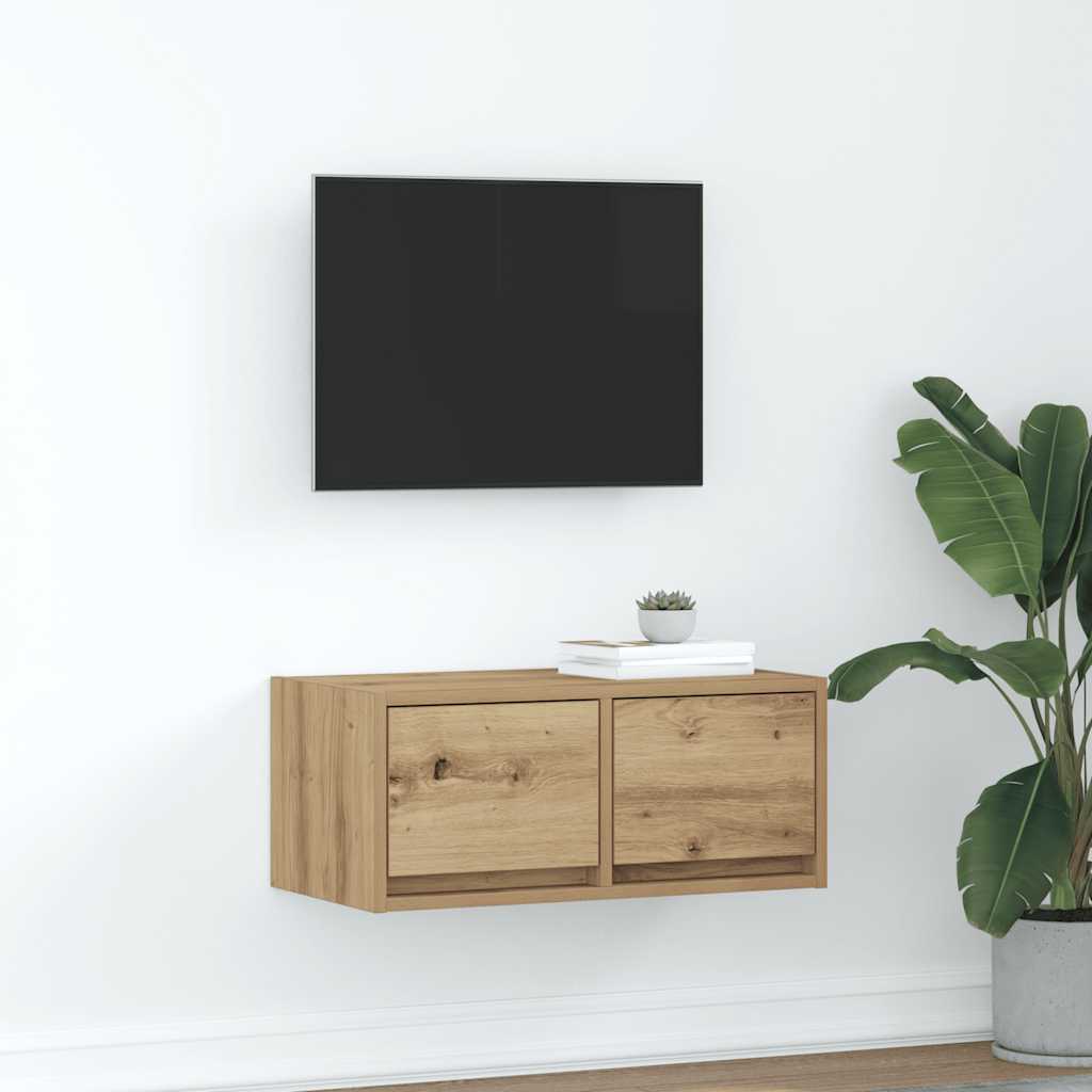 Meuble TV chêne artisanal 60x31x25,5 cm bois d'ingénierie - XIOS