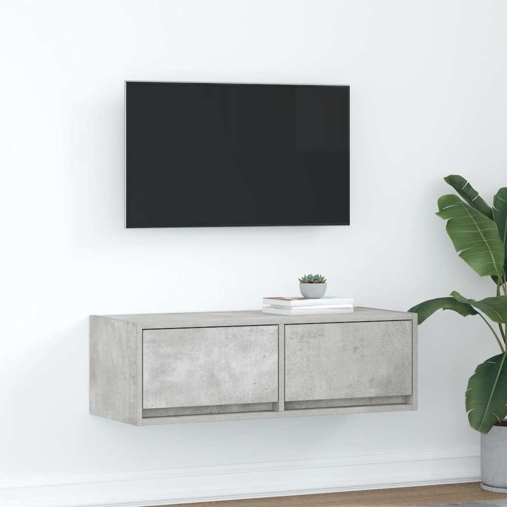 Meuble TV gris béton 80x31x25,5 cm bois d'ingénierie - XIOS
