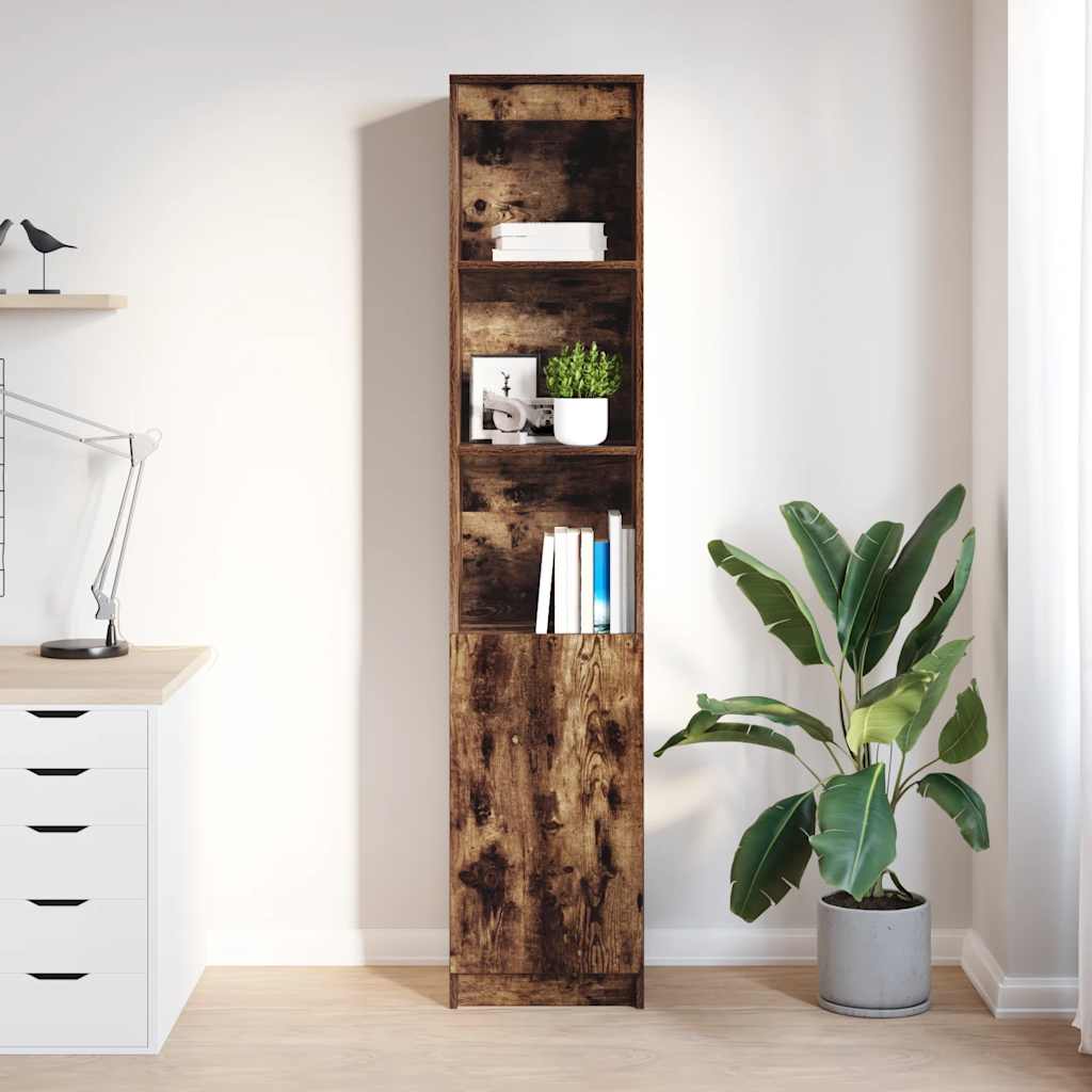 Buffet haut chêne fumé 37,5x35x180 cm bois d'ingénierie - XIOS