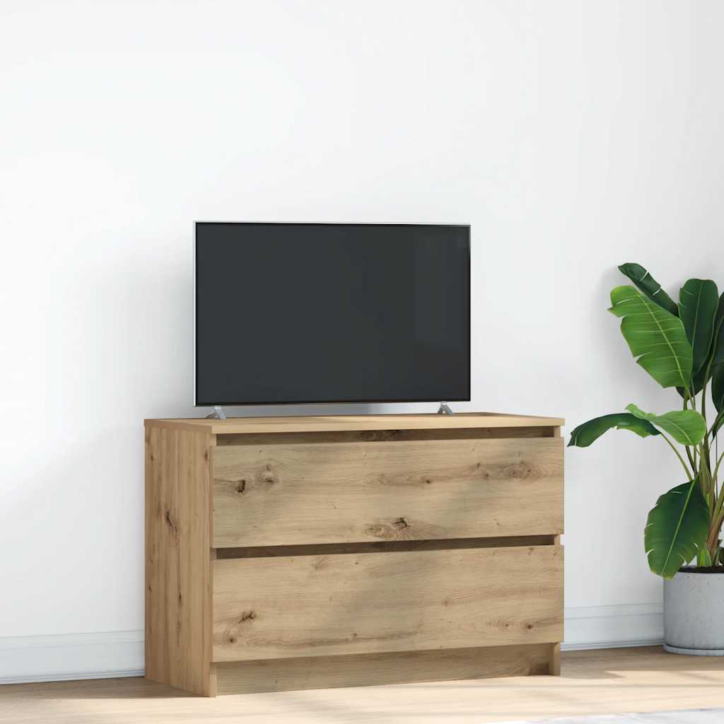 Meuble TV chêne artisanal 80x35x54 cm bois d'ingénierie - XIOS