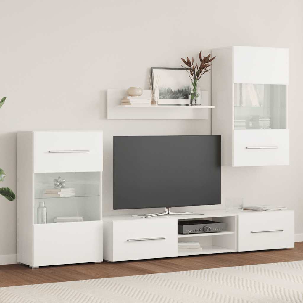 Meubles TV 5 pcs avec lumière LED blanc mat bois d'ingénierie - XIOS