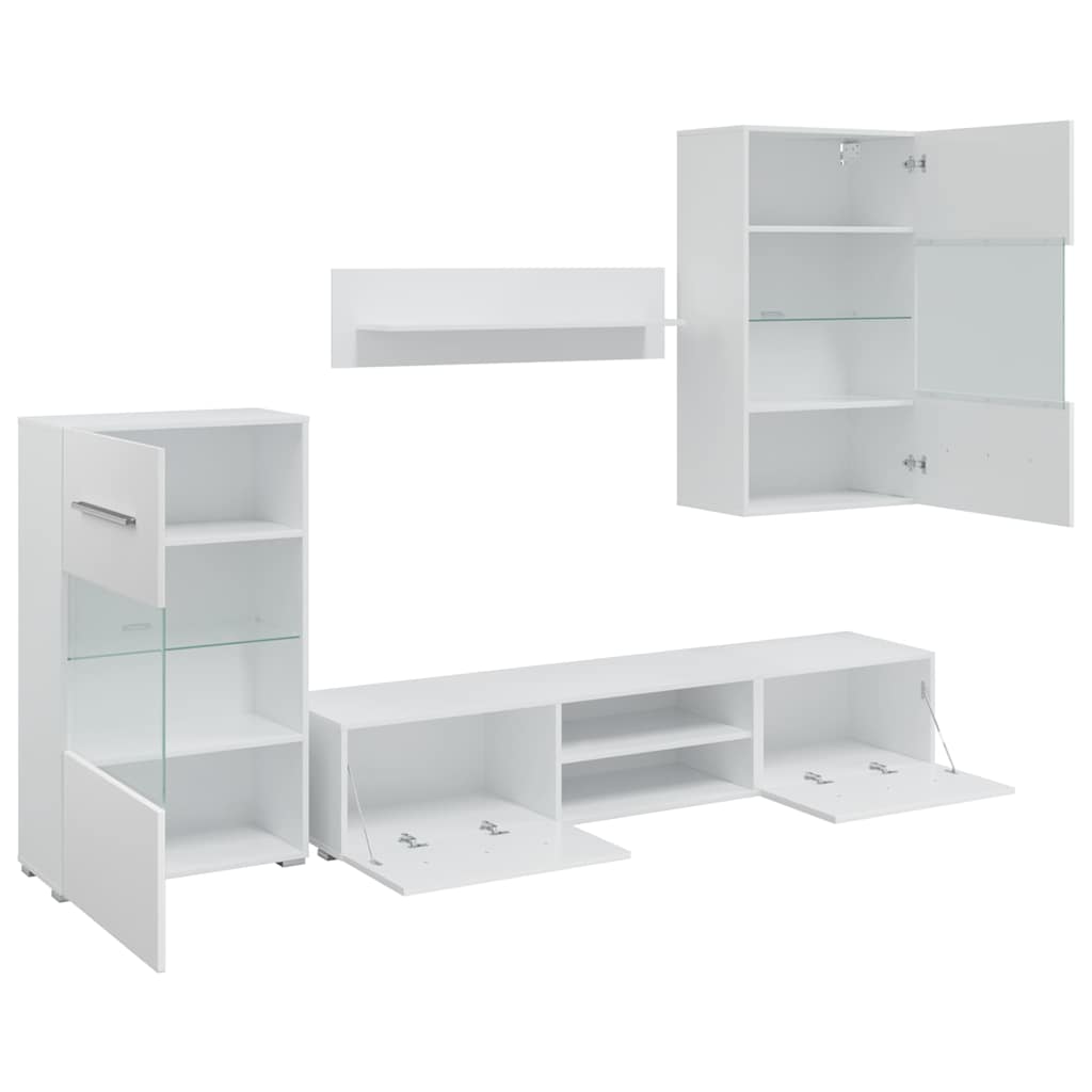 Meubles TV 5 pcs avec lumière LED blanc mat bois d'ingénierie - XIOS