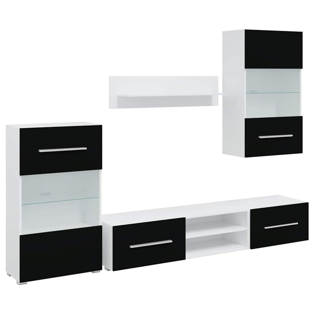 Meubles TV avec lumière LED 5 pcs noir mat bois d'ingénierie - XIOS