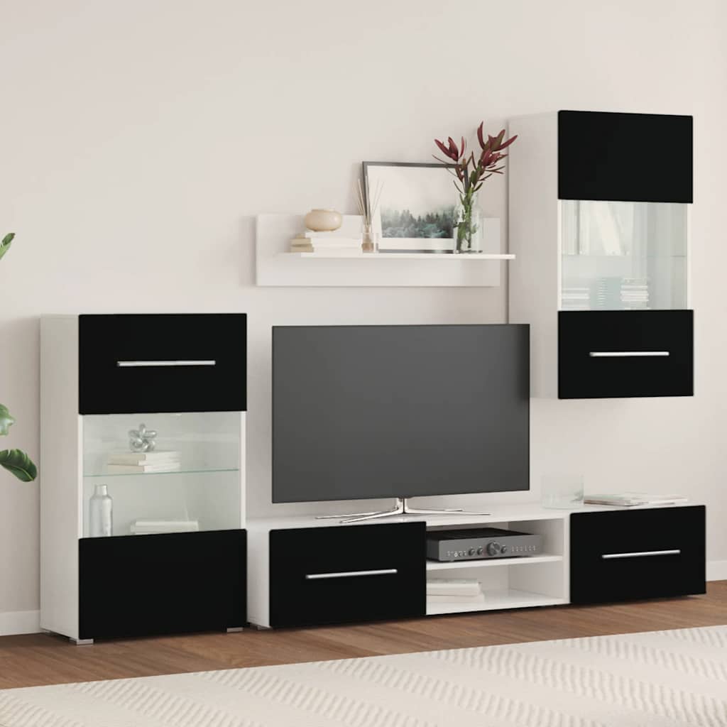 Meubles TV avec lumière LED 5 pcs noir mat bois d'ingénierie - XIOS