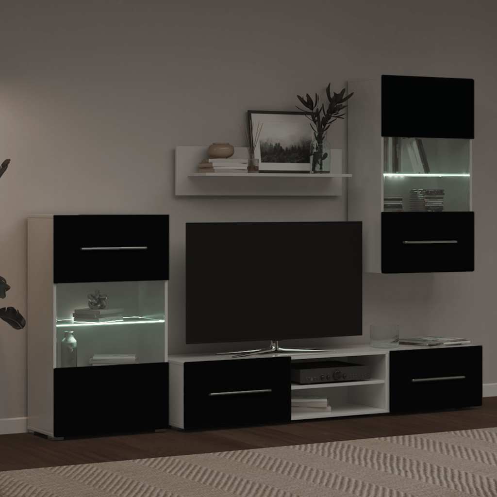 Meubles TV avec lumière LED 5 pcs noir mat bois d'ingénierie - XIOS