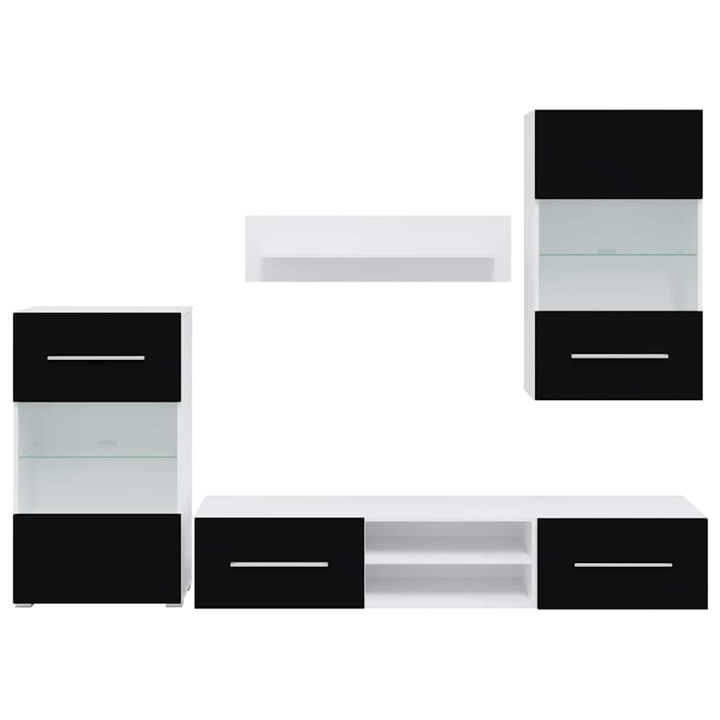 Meubles TV avec lumière LED 5 pcs noir mat bois d'ingénierie - XIOS