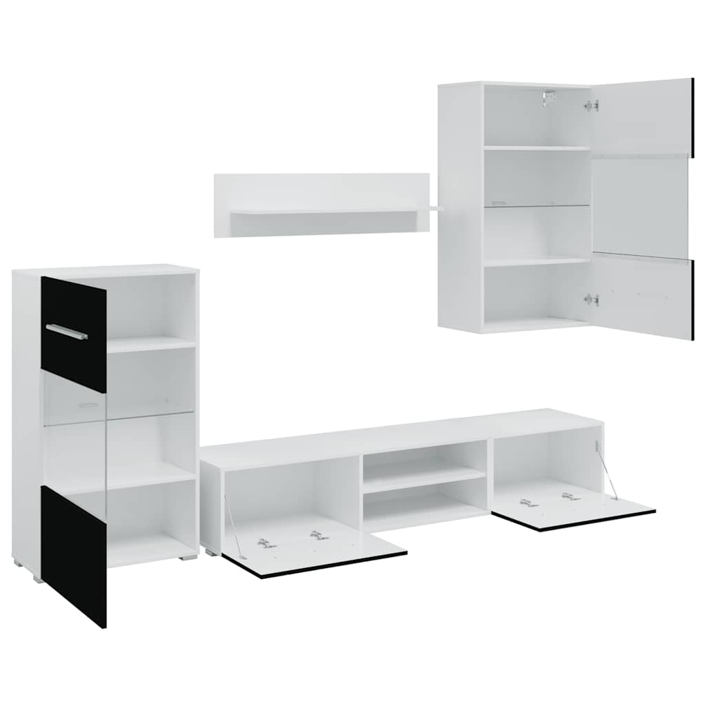 Meubles TV avec lumière LED 5 pcs noir mat bois d'ingénierie - XIOS