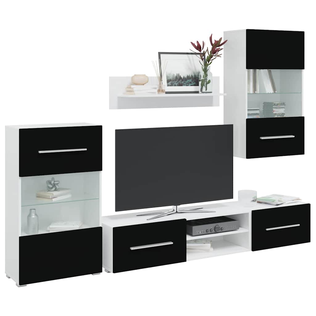 Meubles TV avec lumière LED 5 pcs noir mat bois d'ingénierie - XIOS