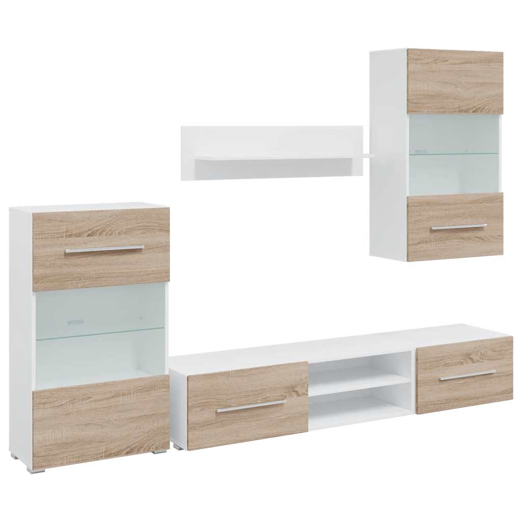 Meubles TV avec lumière LED 5pcs chêne sonoma bois d'ingénierie - XIOS