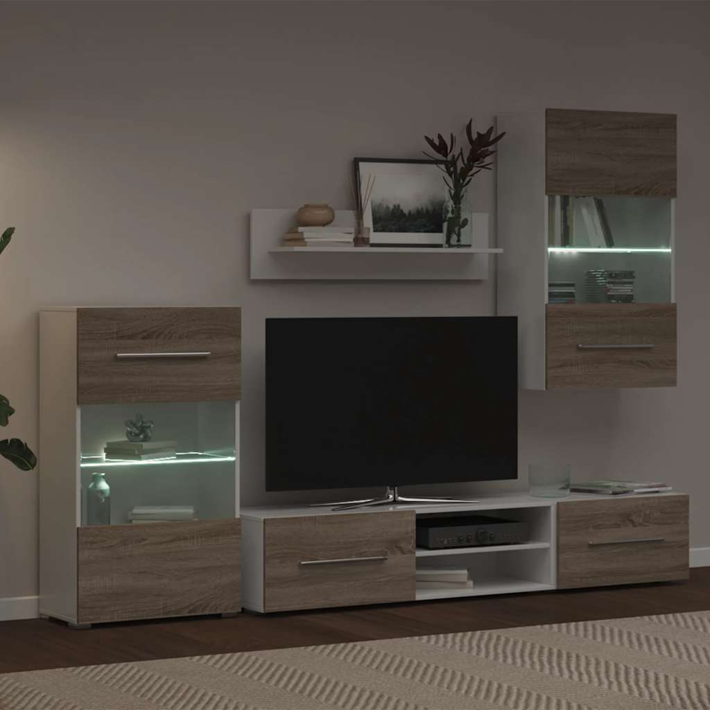 Meubles TV avec lumière LED 5pcs chêne sonoma bois d'ingénierie - XIOS