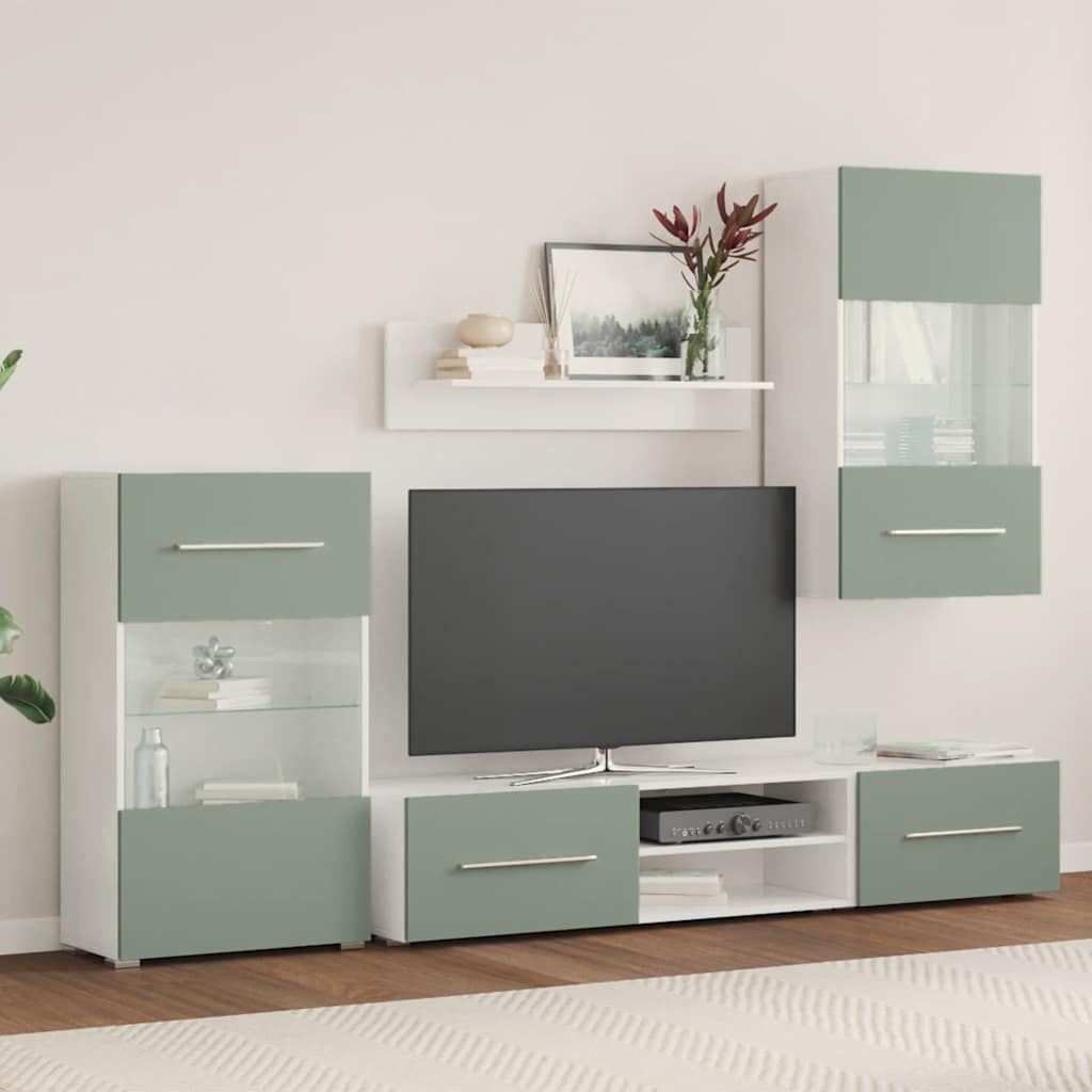 Meubles TV avec lumière LED 5 pcs vert olive bois d'ingénierie - XIOS