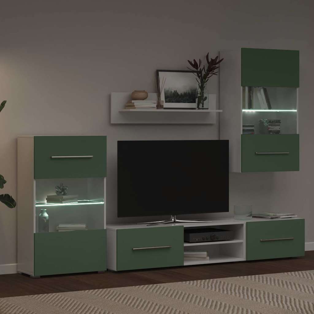 Meubles TV avec lumière LED 5 pcs vert olive bois d'ingénierie - XIOS