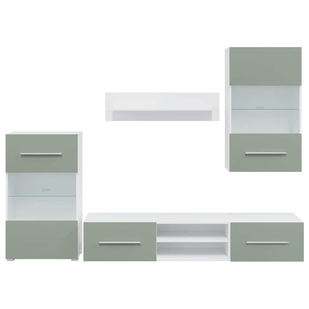 Meubles TV avec lumière LED 5 pcs vert olive bois d'ingénierie - XIOS