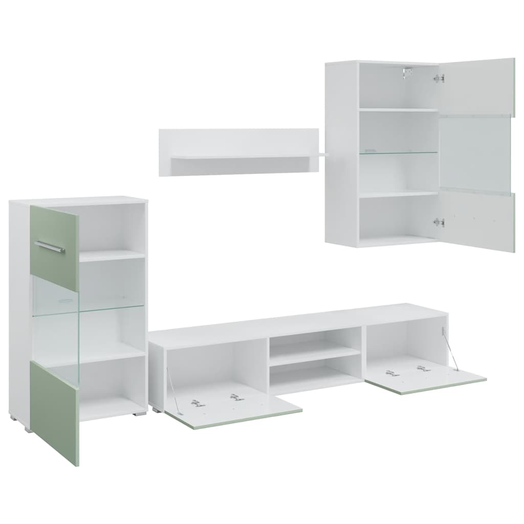 Meubles TV avec lumière LED 5 pcs vert olive bois d'ingénierie - XIOS