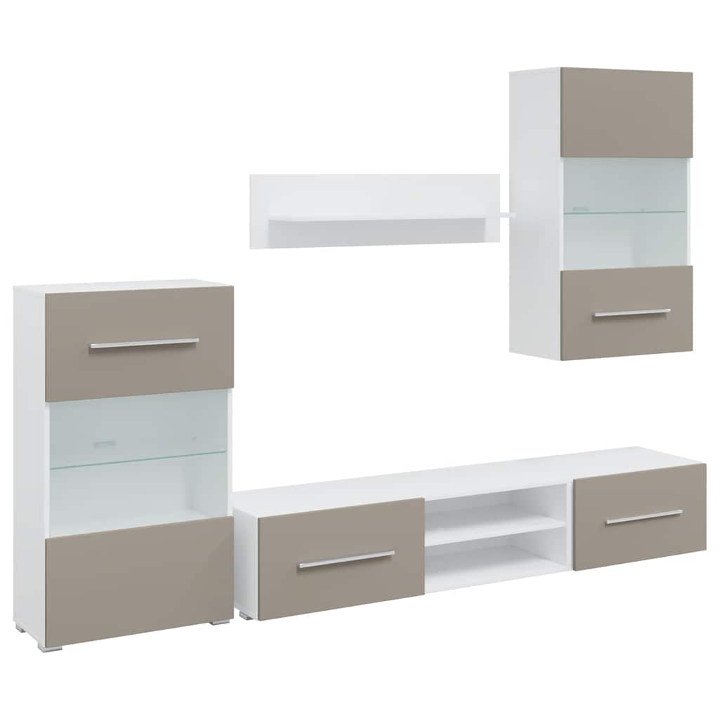 Meubles TV avec lumière LED 5 pcs gris pierre bois d'ingénierie - XIOS