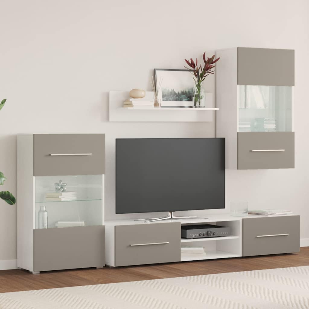 Meubles TV avec lumière LED 5 pcs gris pierre bois d'ingénierie - XIOS